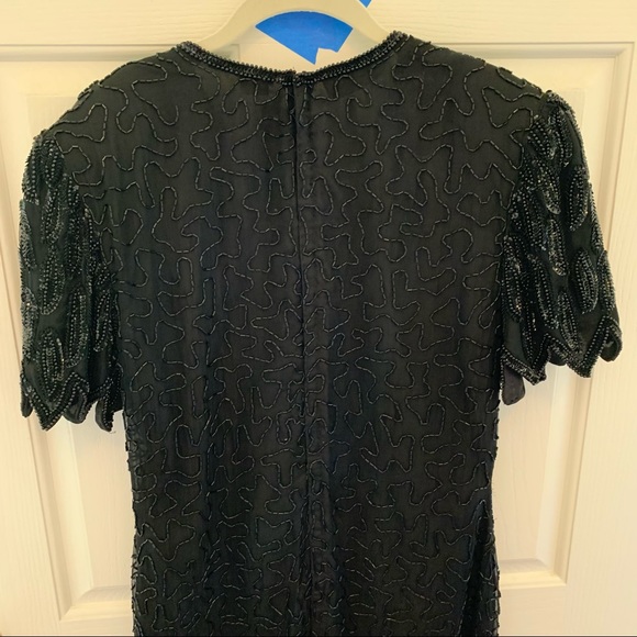Vintage 80s Lawrence Kazar Sequin Abstract Bead Silk Scallop Flapper Min… - Picture 11 of 16